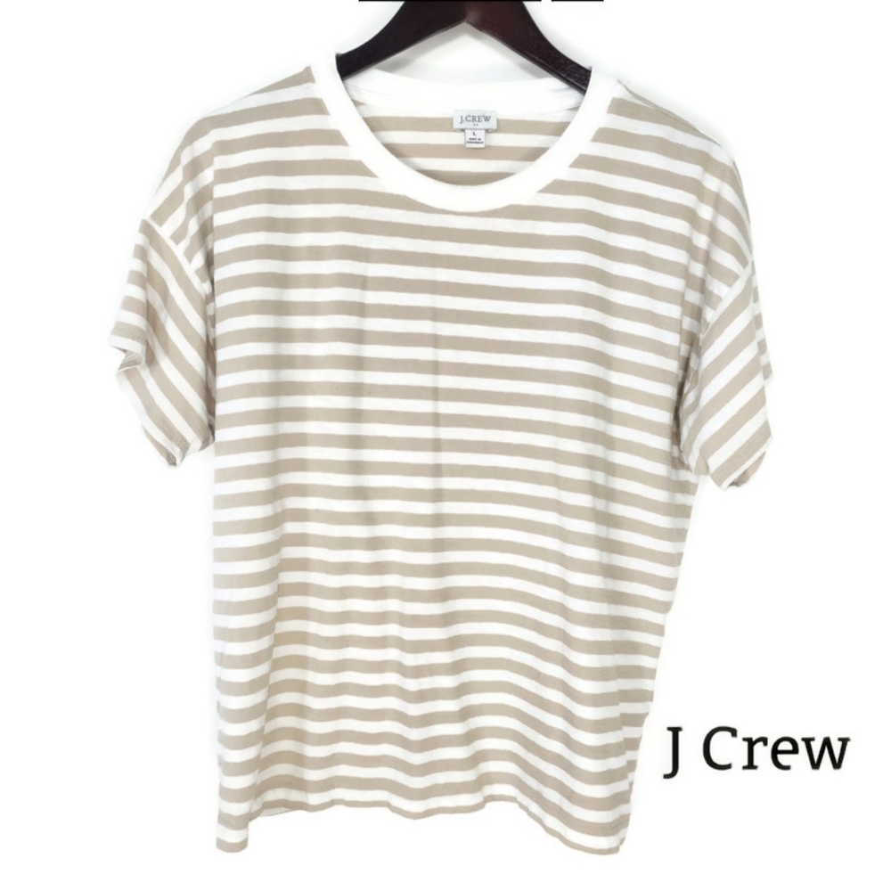 J. Crew Factory Tan and White Striped Short Sleeve Tee